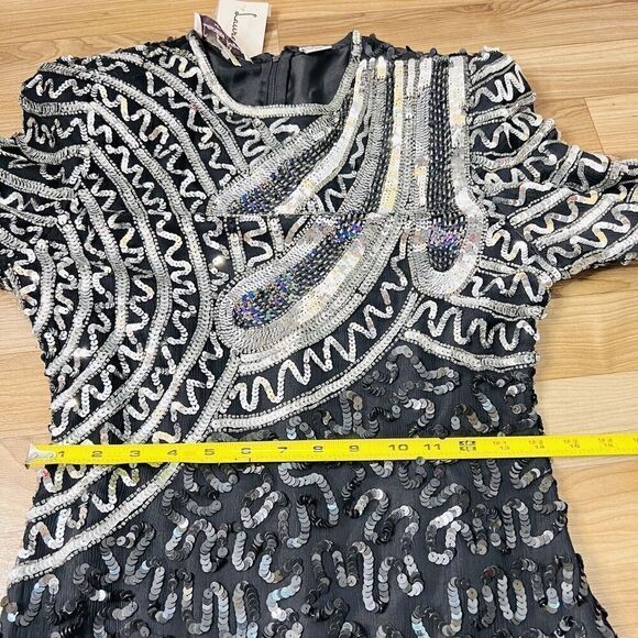 RARE Laurence Kazar Sz PM Dress Vintage Silk Beaded Sequins Dinasty Glam Handmad - Picture 13 of 16
